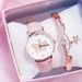 Korean Style Ladies Fashion Trend Versatile Butterfly Dial Belt Quartz Watch Female Watch + Star Bracelet 2pcs/set_viptrois.com