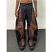 Men's Clothing American Retro Design Stitching Leopard Print Baggy Silhouette Loose Straight Wide Leg Scimitar Washed Jeans_viptrois.com