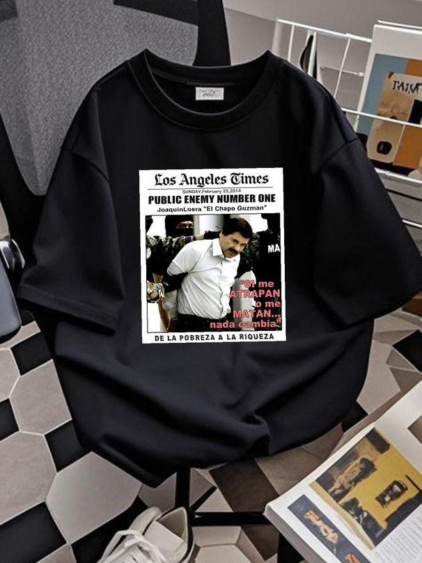 Alstyle T Shirt Mens XL Black Los Angeles Times El Chapo Guz Versatile Summer Homme Soft Casual Stylish Stretched Graphic Fashion Slightly_viptrois.com