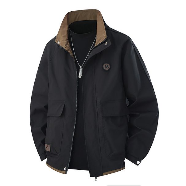 Men's Jacket With Cotton, Thickened Warm And Comfortable Stand-up Collar Color Matching Jacket_viptrois.com