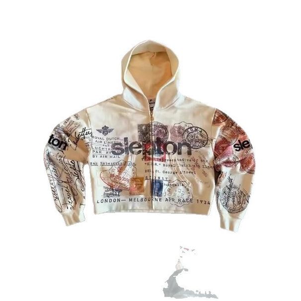 Men's Clothing Popular American Trend Brand Harajuku Y2K Street Print Sweatshirt Women's Fashion Hip Hop Zipper Hooded Sweatshirt_viptrois.com