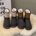 SHLIANG Vintage Buckle Detor Snow Boots Women Winter Mix Color Suede Snow Boots Woman Short Plush Platform Warm Booties Female X0061_viptrois.com