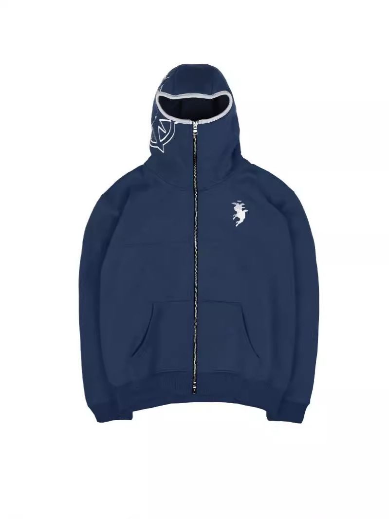 Oversized Embroidered Zip-Up Hoodie – Streetwear Longline Coat With Geometric Design, Unisex Fleece-Lined (S-2XL, Polyester, Winter-Ready)_viptrois.com