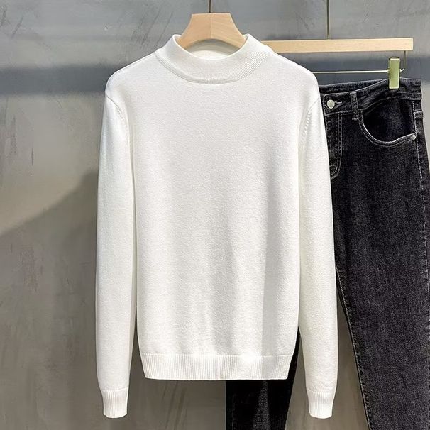 2025 Autumn Winter New Mid-Neck Inner Layer Korean Style Trendy Half-High Collar Sweater Men's Knitted Couple Base Shirt_viptrois.com
