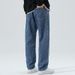 Autumn And Winter New Elastic Waist American High Street Straight Jeans Men's Loose Retro Versatile Wide-footed Jeans_viptrois.com