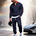 Men's Heavyweight Fleece Lined Sweatshirt And Sweatpants Set Casual Workwear Loose Stand Collar_viptrois.com