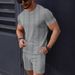 Men's Clothing Solid Color Jacquard Leisure Round Neck Pullover Short Sleeved Shorts_viptrois.com