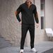 Men's Autumn New American Style Stand Up Collar Button Elbow Pads Color Matching Long Sleeved Sweatshirt Trousers Suit_viptrois.com