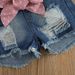 Mother & Kids Foreign trade children's clothing for girls, white fur ball round neck short-sleeved T-shirt, ripped denim shorts, summer girls suit_viptrois.com