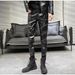 Men's Leather Pants Korean Style Slim Cigarette Pants Trendy Handsome Riding Motorcycle Men's Leather Pants Cross Border Hot Style_viptrois.com
