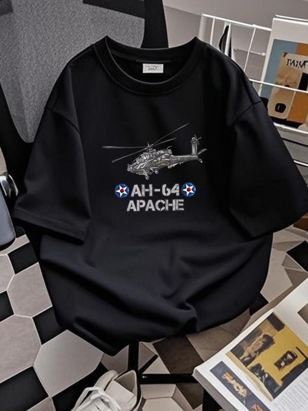 NEW LIMITED Military Aircraft AH 64 Apache Helicopter Army Aviator T Shirt Graphic Homme Summer Soft Versatile Stretched Slightly Breathable_viptrois.com