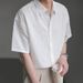 Men's Clothing Men's Short Sleeved Summer Solid Color Light Mature Style Men's Clothing Sense Drape Five Point Sleeve Shirt Jacket_viptrois.com