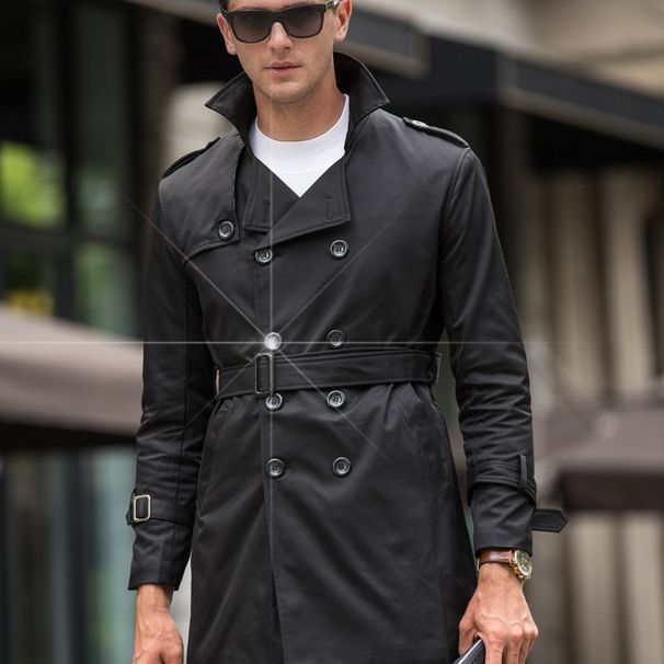 Men's Clothing Men's Double Breasted Jacket Spring Men's Mid Length Windbreaker Youth Lapel Cape Men_viptrois.com