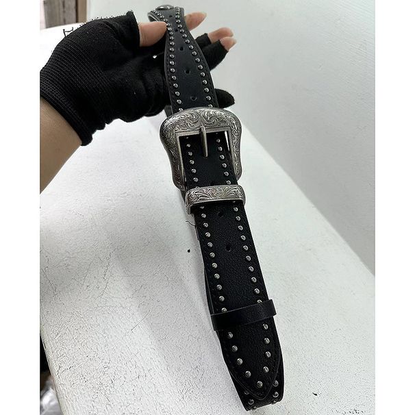 American retro belt for women, heavy industry rivets, punk style leather belt, matched with jeans, personalized y2k belt_viptrois.com