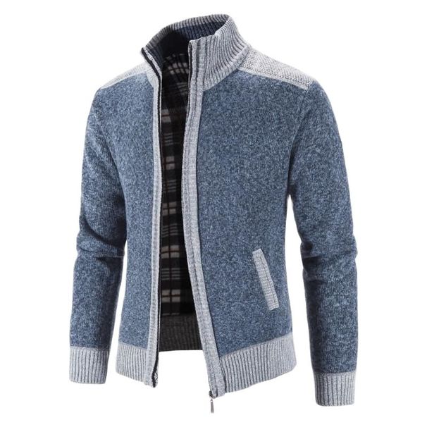 New Winter Men's Patchwork Jacket Knitted Coat Fashion Cardigan Outerwear Long Sleeves Casual Thick Slim Warm Zipper Coats_viptrois.com