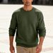Men's Casual Long Sleeve Crewneck Sweatshirt - Loose Fit, Jacquard Pattern, Basic Solid Colors (White, Dark Gray, Black, Khaki, Army Green)_viptrois.com
