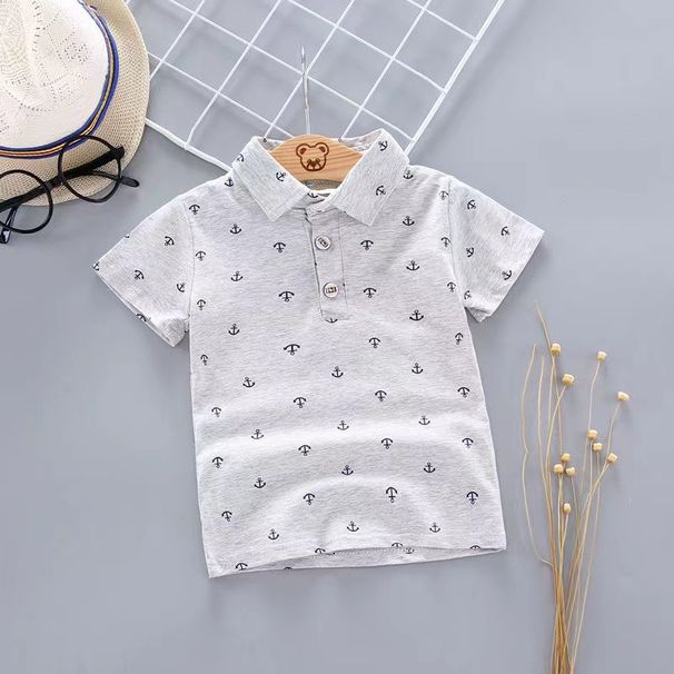 Summer Children's POLO Shirt Short Sleeved T Shirt Pure Cotton Little Boy Children's Small Floral Anchor Infant Top Handsome_viptrois.com