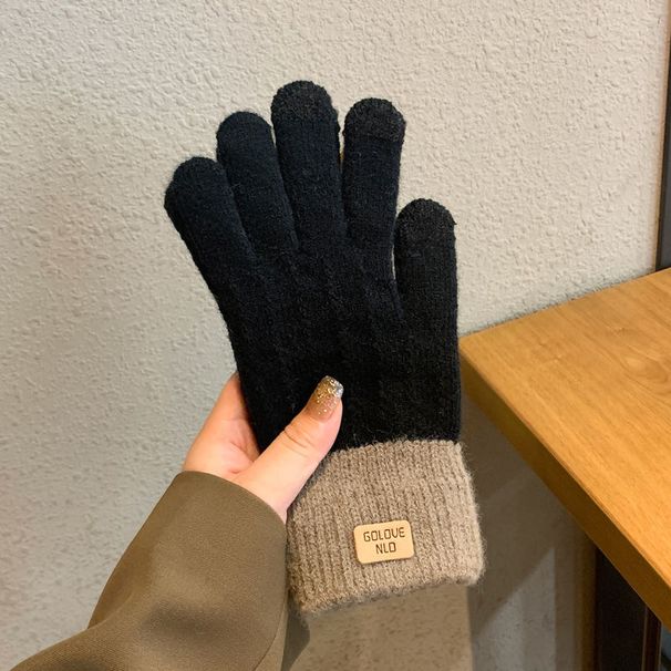 Winter Thickened Fleece-Lined Korean Style Cold-Proof Cycling Touchscreen Knitted Warm Unisex Woolen Gloves_viptrois.com