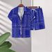 Men's Tropical Print Short Sleeve Shirt & Shorts Set - Blue Vacation Outfit For Summer Beach Holiday_viptrois.com
