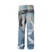 Men's Clothing High Street Three Dimensional Cutting Washed Wide Leg Digital Printing Pattern Overalls Jeans_viptrois.com