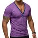 Men's V-Neck Short Sleeve Workout T-Shirt, Slim Fit Muscle Tee With Button Placket, Moisture Wicking Quick Dry Sport Top For Gym & Casual_viptrois.com