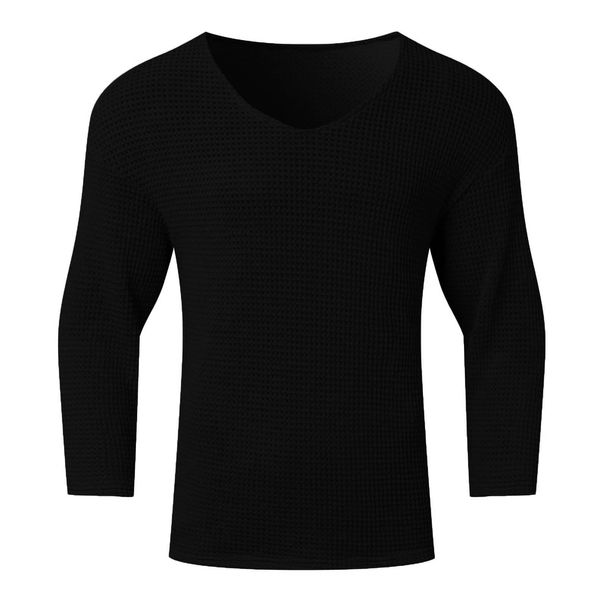 Men's Clothing Spring Retro Solid Color Men's V Neck Long Sleeved Top Loose Men's Hollow Knitted Sweater_viptrois.com