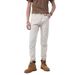 Stretch white casual pants for men patchwork denim petite trousers_viptrois.com