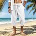 Men's Summer Casual Waffle Sports Capri Shorts Hawaiian Beach Loose Fit_viptrois.com