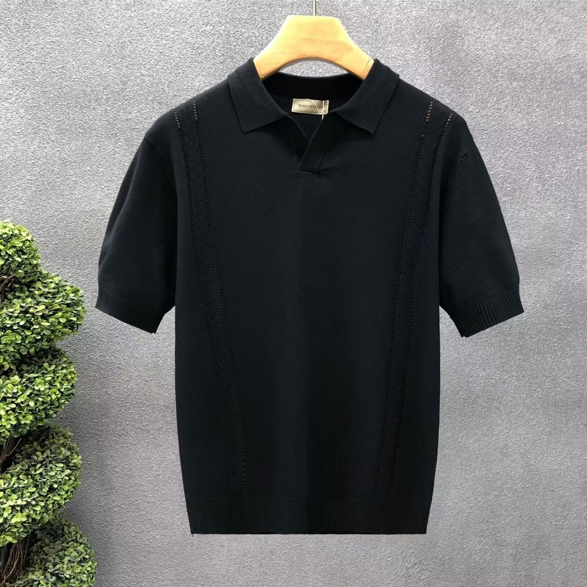 Men's Textured Knit Polo Shirt, Slim Fit Short Sleeve Casual T-Shirt With Turn-Down Collar For Daily Summer Wear_viptrois.com