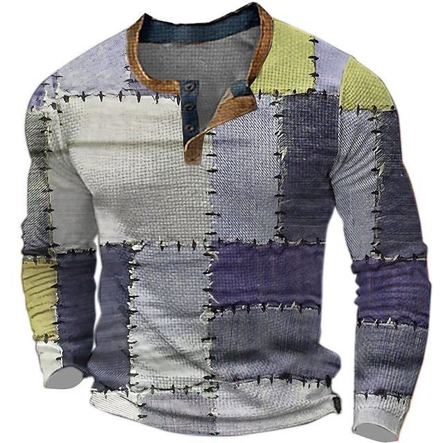 Men's Long-Sleeve Polo Shirt With Striped Digital Print – Breathable Waffle Fabric, Comfort Fit For Casual & Everyday Wear (S-6XL, Multiple Colors)_viptrois.com