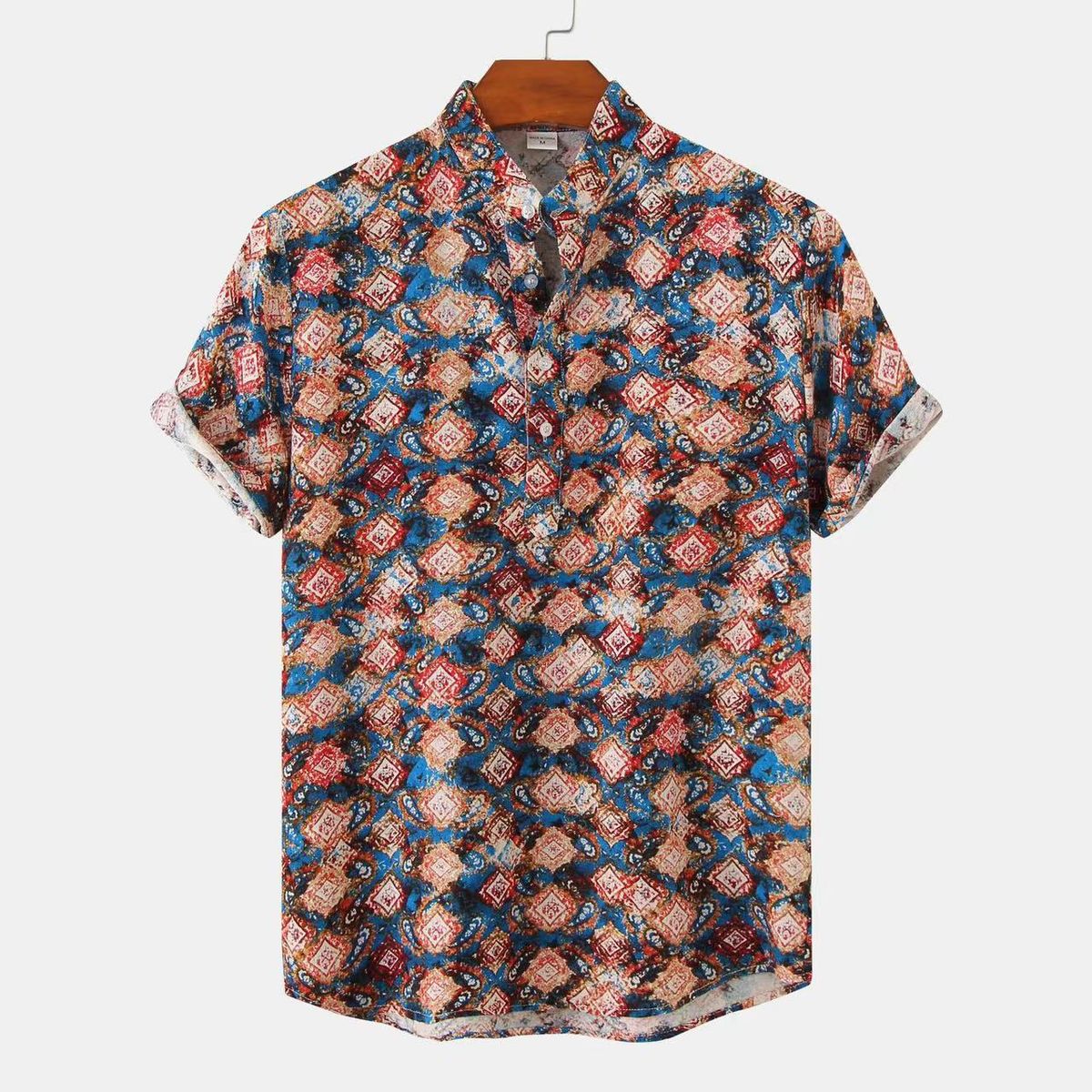 Men's Clothing Summer Flower Pattern Beach Short Sleeved Shirt Summer Camouflage Printed Shirt Men_viptrois.com
