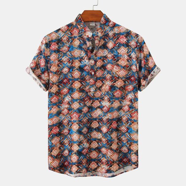 Men's Clothing Summer Flower Pattern Beach Short Sleeved Shirt Summer Camouflage Printed Shirt Men_viptrois.com