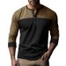 2024 Autumn New European Size American Retro Color Block Henry Collar Base Shirt Men's Long Sleeve T-Shirt_viptrois.com