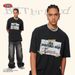 Men's Clothing Retro Simple White Ink Printed Heavy Tee Loose And Handsome Short Sleeved T Shirt For Men_viptrois.com
