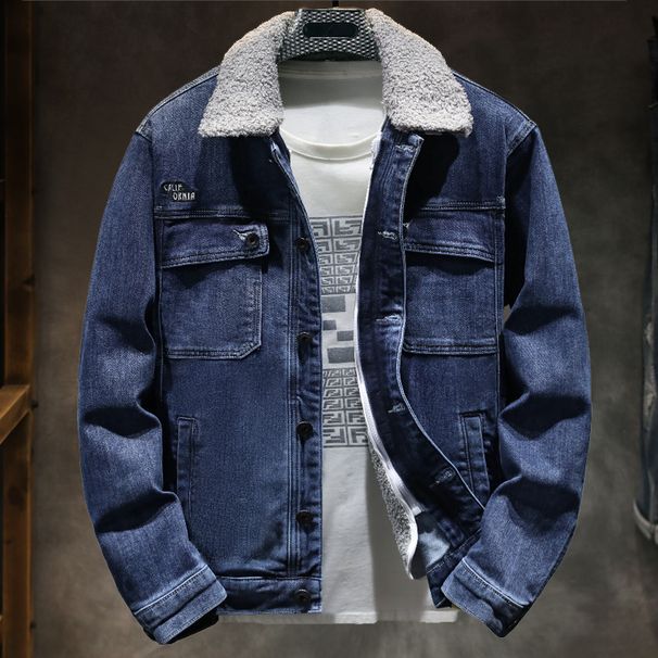 Men's winter new street fashion men's lapel denim jacket plus velvet thickening slim fit warm and versatile jacket_viptrois.com
