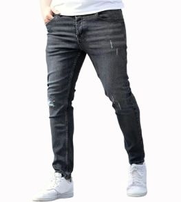 European And American Men's Small Feet Elastic Ripped Jeans Tight Jeans Men_viptrois.com