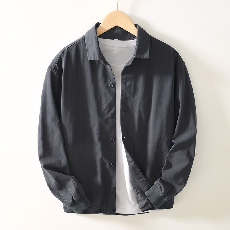 Men's Clothing Solid Color Long Sleeved Shirt Retro Loose Casual Pocket Baseball Jacket_viptrois.com