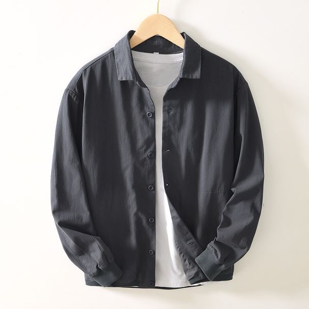 Men's Clothing Solid Color Long Sleeved Shirt Retro Loose Casual Pocket Baseball Jacket_viptrois.com