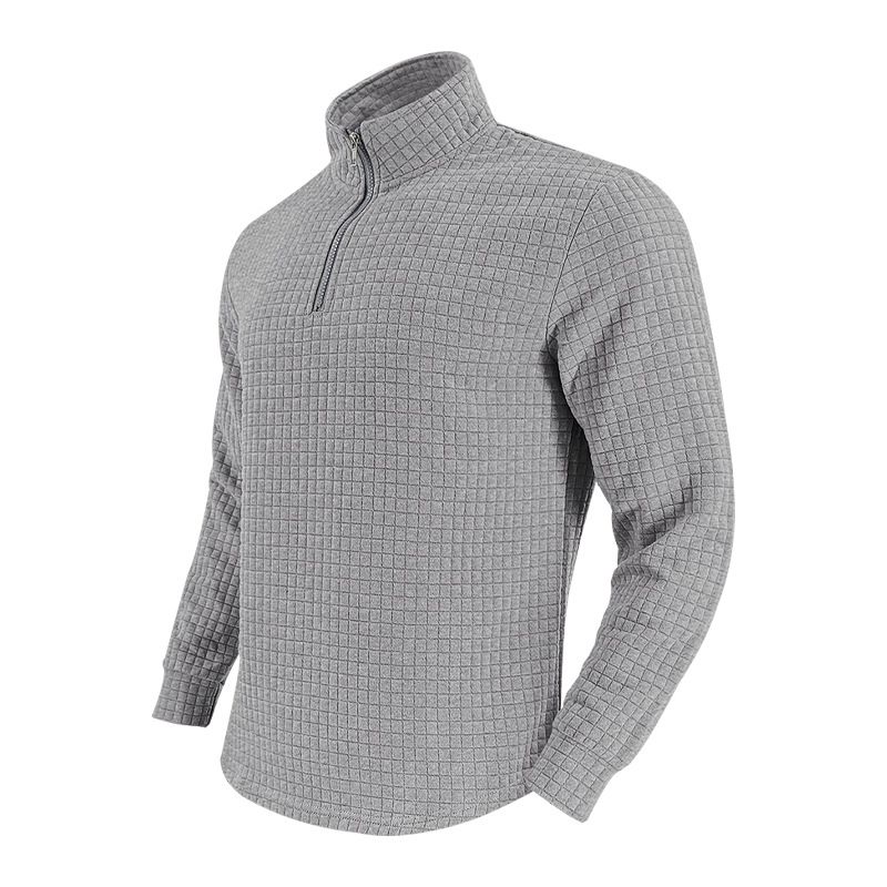Men's Clothing Half-Zip Stand Collar Pullover Sweatshirt Small Check Pattern Breathable Polyester Lightweight Comfortable Casual Sports_viptrois.com