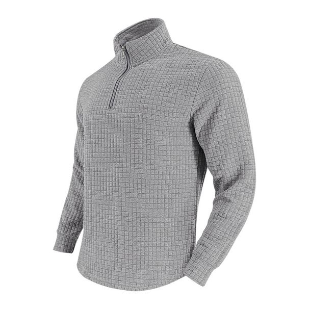 Men's Clothing Half-Zip Stand Collar Pullover Sweatshirt Small Check Pattern Breathable Polyester Lightweight Comfortable Casual Sports_viptrois.com