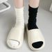 Postpartum Socks, Men's And Women's Medium Length Pure Cotton Socks, Summer Thin Style Ins Trend Black And White Solid Color Stacked Socks_viptrois.com