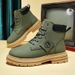 Men's Extra Wide Size 46-48 Work Boots - Vintage British Style High Top Leather Ankle Boots With Waterproof PU Upper & Rubber Sole_viptrois.com