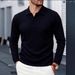 Men's Long Sleeve Polo Shirt – Breathable Waffle Knit, Slim Fit, Business Casual & Streetwear Versatile (Black/White/Navy/Gray, S-XXL)_viptrois.com