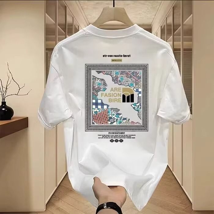 Men's Clothing New Summer Short Sleeved T Shirt For Men, Creative Geometric Print Short Sleeved Youth Trend, Versatile, Casual And Loose Bottoming_viptrois.com