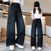 Foreign Trade Wholesale Girls Jeans Spring And Autumn Style Large Children's Wide Leg Pants Girls Fashionable All Match Five Pointed Star Pants Trend_viptrois.com