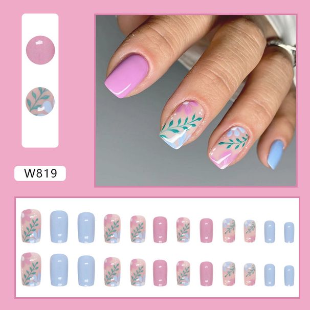 Nails Art Small Fresh European Medium-long Nails Cute Flower Leaves Nail Slices Spring And Summer Fresh Wearing Nails_viptrois.com