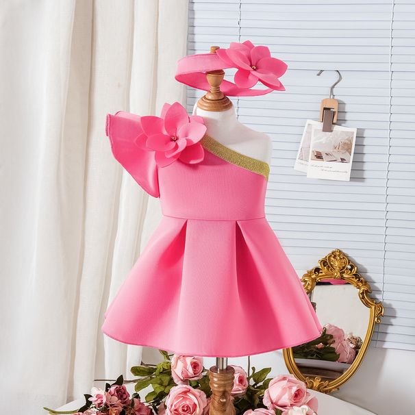 New Summer Girls Suits For Small And Medium Children Flying Sleeves Flower Puffy Skirt Dress Hair Accessories_viptrois.com