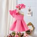 New Summer Girls Suits For Small And Medium Children Flying Sleeves Flower Puffy Skirt Dress Hair Accessories_viptrois.com