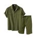 Men's Clothing Commerce Foreign Trade New Men's Large Size Solid Color Short Sleeved Shirt Summer Casual Suit Lapel Men's Suit_viptrois.com