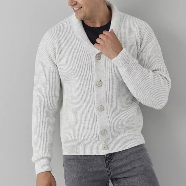 Men's Slim-Fit Knit Cardigan – Lightweight Polyester Blend, Button-Up Long Sleeve For Casual & Office Wear_viptrois.com